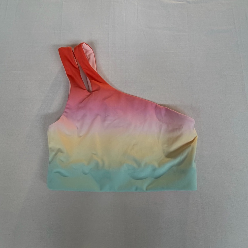 Fabletics One Shoulder Sports Bra Ombre Sunset Rainbow Pastel Small barbiecore